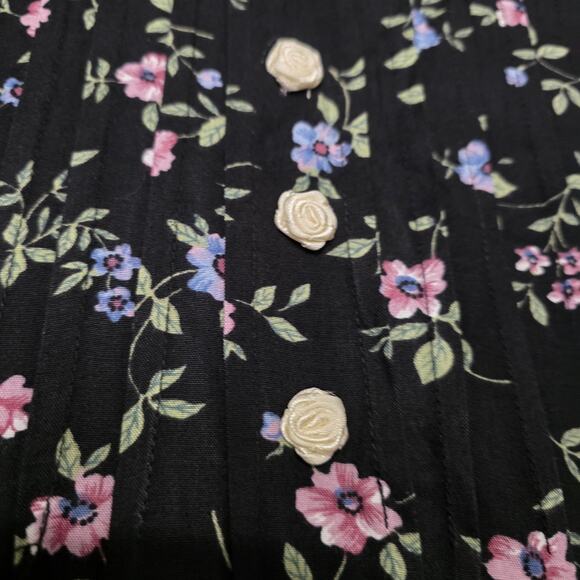 Vtg Floral Midi Dress Womens 8 Cottagecore Peasant Prairie Button Up Boho Retro - Picture 3 of 9